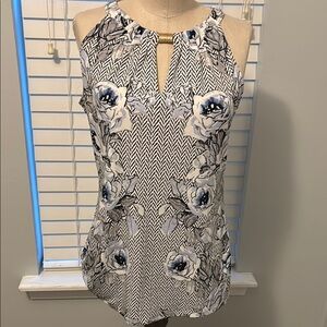 White House Black Market Black and White Floral Blouse